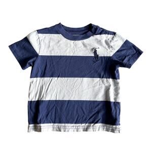 Baby Boy's Blue and White Striped Ralph Lauren Big Pony Cotton T-shirt Size 12mo
